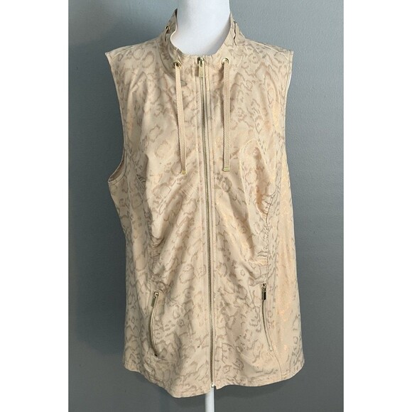 Zenergy By Chico's Full Zip Vest Canella Tan Gold Embossed Leopard Print Size XL - Picture 1 of 7